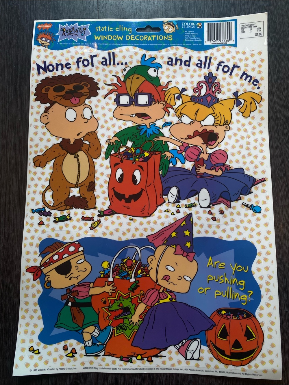 LOT 3 VTG 1998 Rugrats Nickelodeon Fall Halloween Large Window Clings Sheet Y2K - Picture 2 of 11